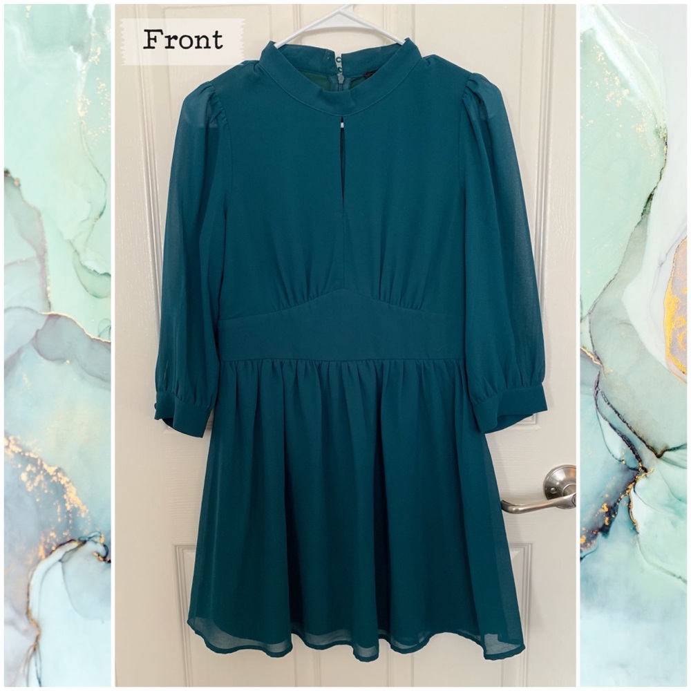 Teal Long Sleeve Flowy Dress